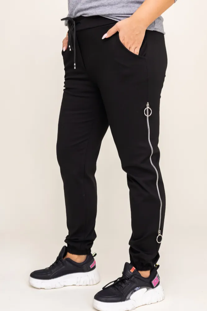 Damskie Włoski Czarne Spodnie z suwakami TEMUZI