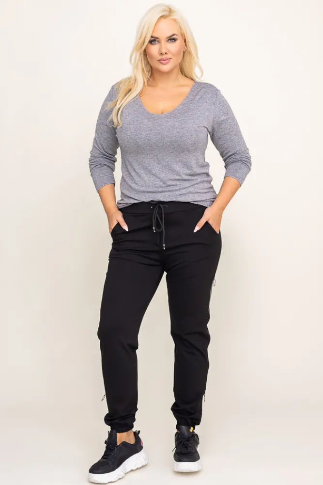 Damskie Włoski Czarne Spodnie z suwakami TEMUZI