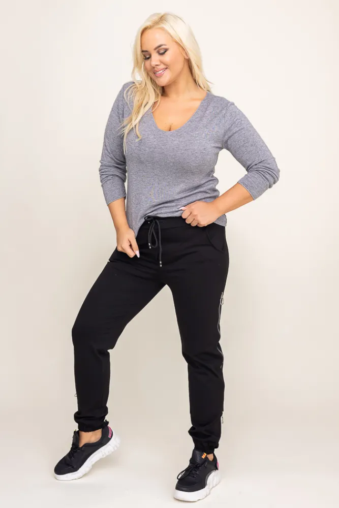 Damskie Włoski Czarne Spodnie z suwakami TEMUZI