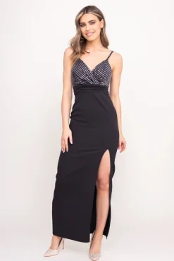 Polski Czarno-srebrna Sukienka z cekinami SELIA