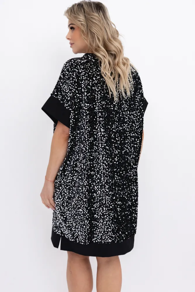 Włoski Czarno-srebrna Sukienka z cekinami SIMENO