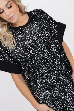 Włoski Czarno-srebrna Sukienka z cekinami SIMENO