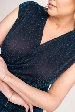 Polski Czarno-turkusowa Sukienka błyszcząca VENGA