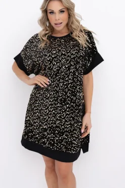 Włoski Czarno-złota Sukienka z cekinami SIMENO