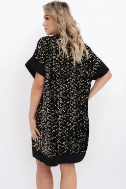 Włoski Czarno-złota Sukienka z cekinami SIMENO