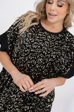 Włoski Czarno-złota Sukienka z cekinami SIMENO