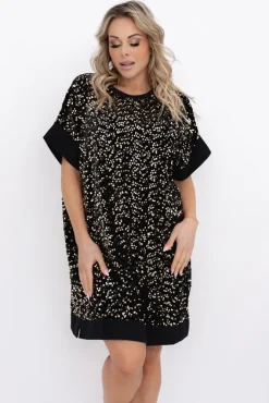 Włoski Czarno-złota Sukienka z cekinami SIMENO