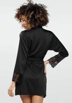 Polski Czarny Szlafrok satynowy MARLENA