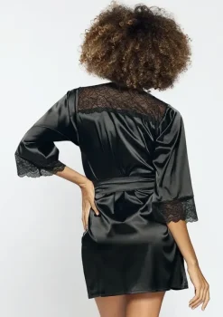 Polski Czarny Szlafrok satynowy NIKOLA