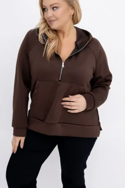Damskie Włoski Czekoladowa Bluza z kapturem DERVIN