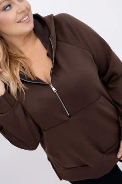 Damskie Włoski Czekoladowa Bluza z kapturem DERVIN