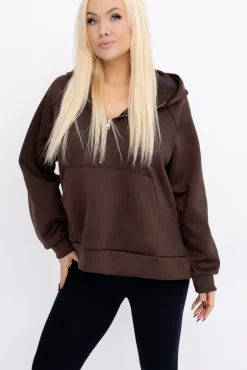 Damskie Włoski Czekoladowa Bluza z kapturem DERVIN
