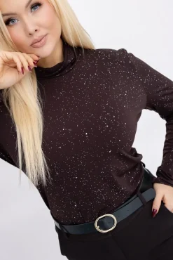 Damskie Włoski Czekoladowa Bluzka błyszcząca z półgolfem LOKI