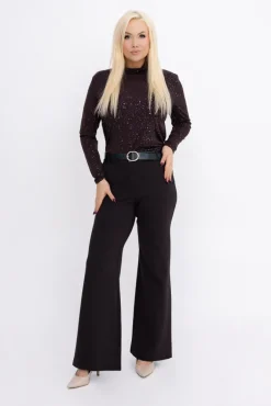 Damskie Włoski Czekoladowa Bluzka błyszcząca z półgolfem LOKI