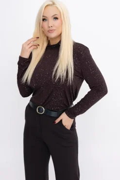 Damskie Włoski Czekoladowa Bluzka błyszcząca z półgolfem LOKI