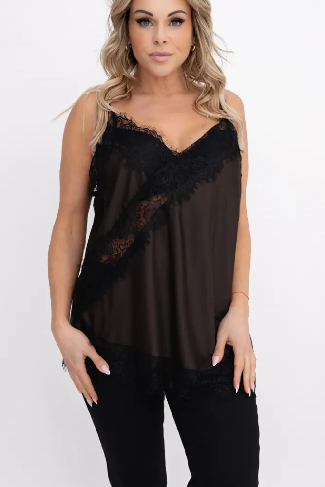 Damskie Włoski Czekoladowa Bluzka satynowa JEZZI