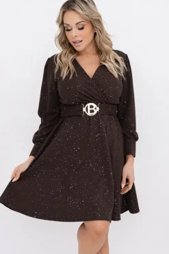 Włoski Czekoladowa błyszcząca Sukienka z paskiem SARMANIA