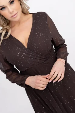 Włoski Czekoladowa błyszcząca Sukienka siateczkowa BOGERI