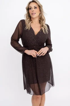 Włoski Czekoladowa błyszcząca Sukienka siateczkowa BOGERI