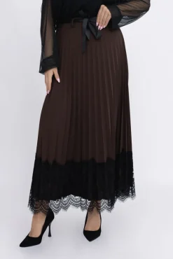 Włoski Czekoladowa Spódnica plisowana z paskiem GARIOLI