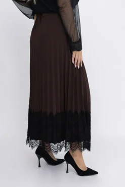 Włoski Czekoladowa Spódnica plisowana z paskiem GARIOLI