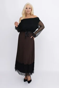 Włoski Czekoladowa Spódnica plisowana z paskiem GARIOLI