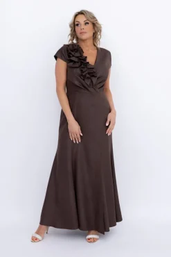 Polski Czekoladowa Sukienka błyszcząca ARIEL