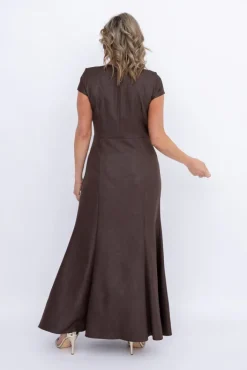 Polski Czekoladowa Sukienka błyszcząca ARIEL