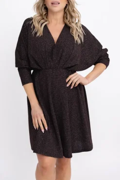 Włoski Czekoladowa Sukienka błyszcząca LORINO