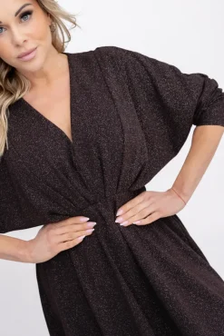 Włoski Czekoladowa Sukienka błyszcząca LORINO