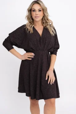 Włoski Czekoladowa Sukienka błyszcząca LORINO