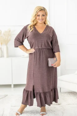 Polski Czekoladowa Sukienka błyszcząca QUZI