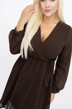 Włoski Czekoladowa Sukienka Elegancka PERLA