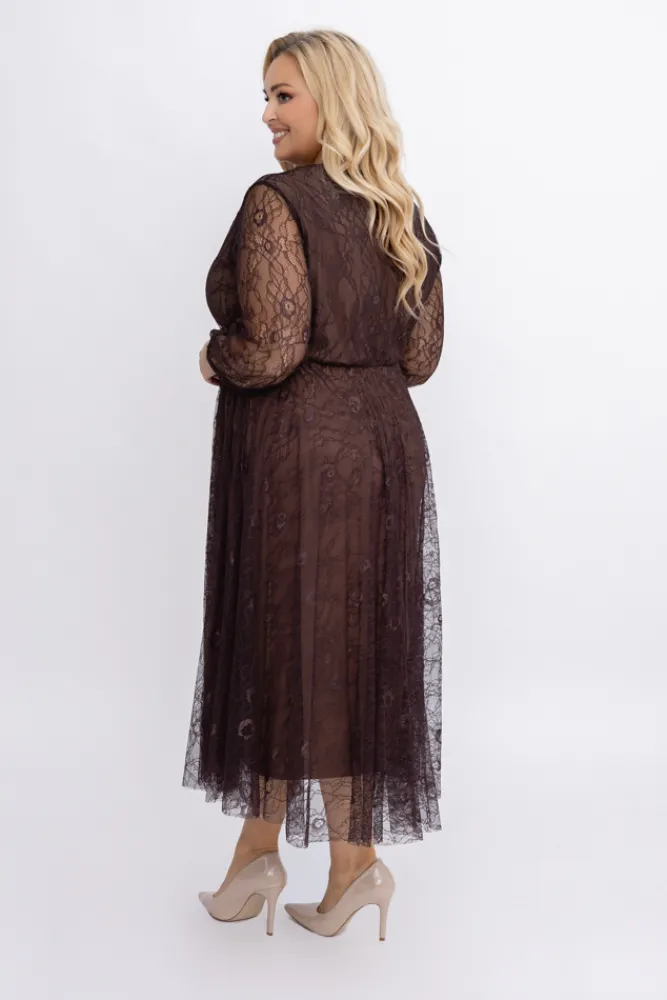 Włoski Czekoladowa Sukienka koronkowa RITORI