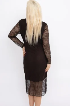 Włoski Czekoladowa Sukienka koronkowa SOMINO