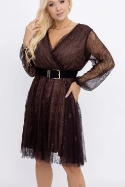 Włoski Czekoladowa Sukienka koronkowa DOBORI