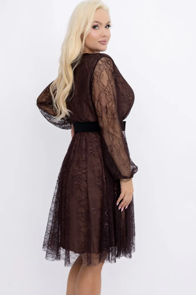 Włoski Czekoladowa Sukienka koronkowa DOBORI