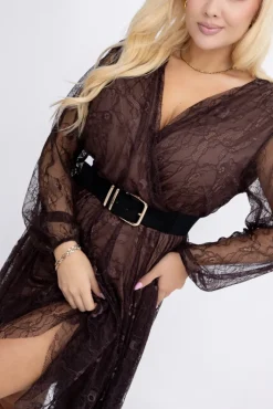 Włoski Czekoladowa Sukienka koronkowa DOBORI