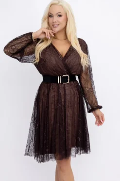 Włoski Czekoladowa Sukienka koronkowa DOBORI