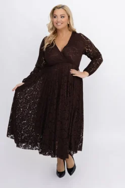 Włoski Czekoladowa Sukienka koronkowa VERIENA