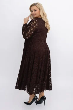 Włoski Czekoladowa Sukienka koronkowa VERIENA