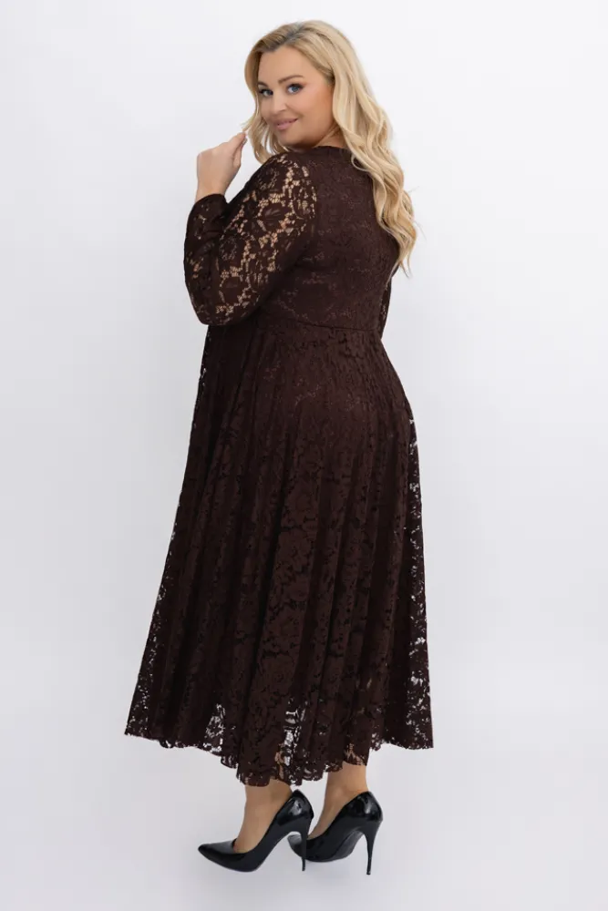 Włoski Czekoladowa Sukienka koronkowa VERIENA
