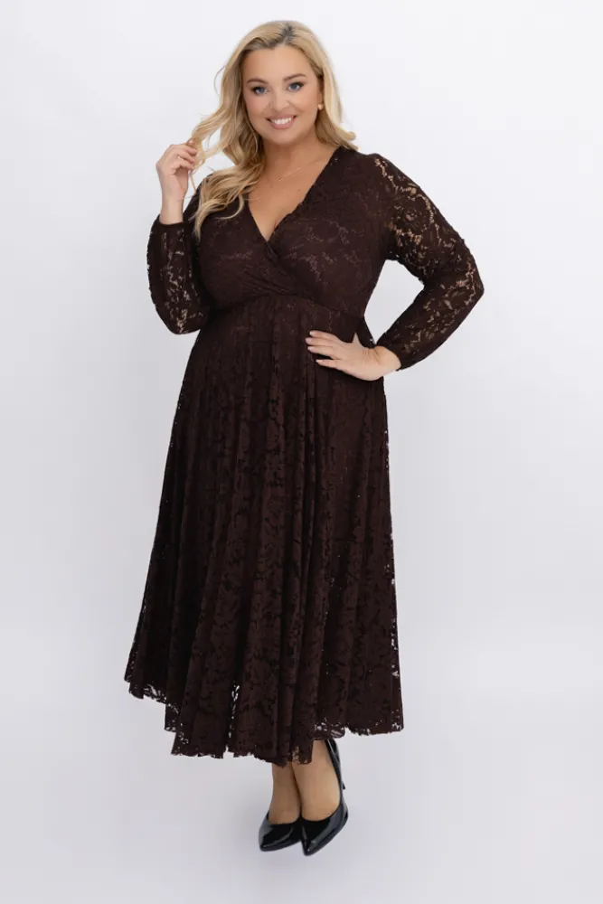 Włoski Czekoladowa Sukienka koronkowa VERIENA