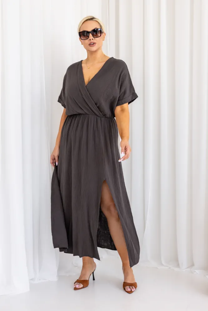 Włoski Czekoladowa Sukienka muślinowa SHEGENI