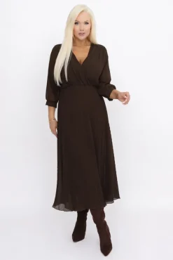 Włoski Czekoladowa Sukienka plisowana KEMELI