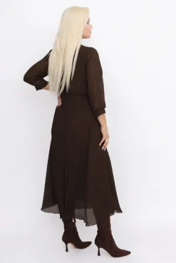 Włoski Czekoladowa Sukienka plisowana KEMELI