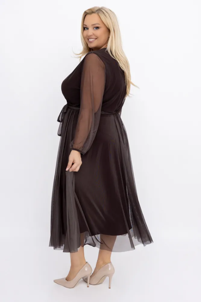 Włoski Czekoladowa Sukienka siateczkowa MANTARI