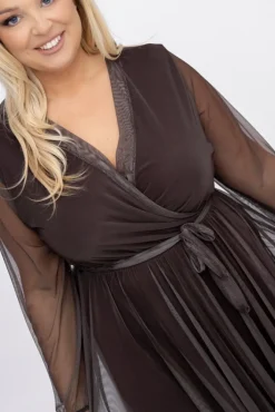 Włoski Czekoladowa Sukienka siateczkowa MANTARI