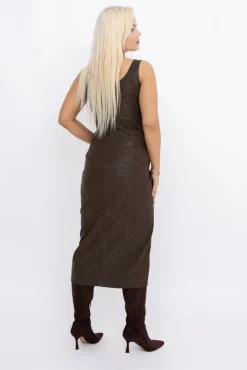 Włoski Czekoladowa Sukienka skórzana FARIGA