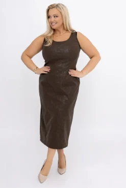 Włoski Czekoladowa Sukienka skórzana FARIGA